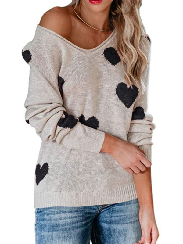Love Valentine's Day V Neck Knit Pullover Sweater kakaclo