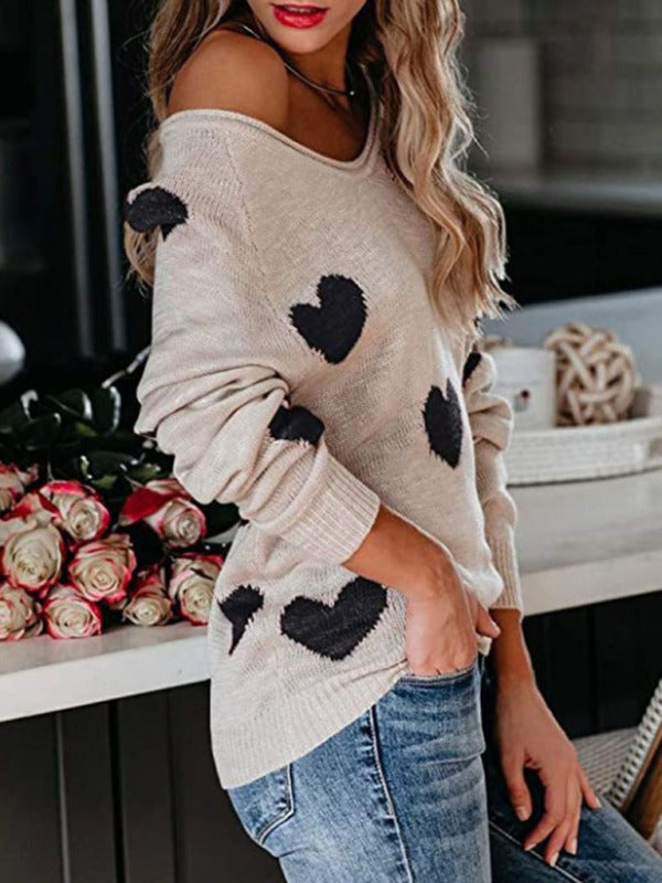 Love Valentine's Day V Neck Knit Pullover Sweater kakaclo