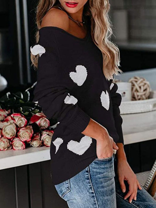 Love Valentine's Day V Neck Knit Pullover Sweater kakaclo