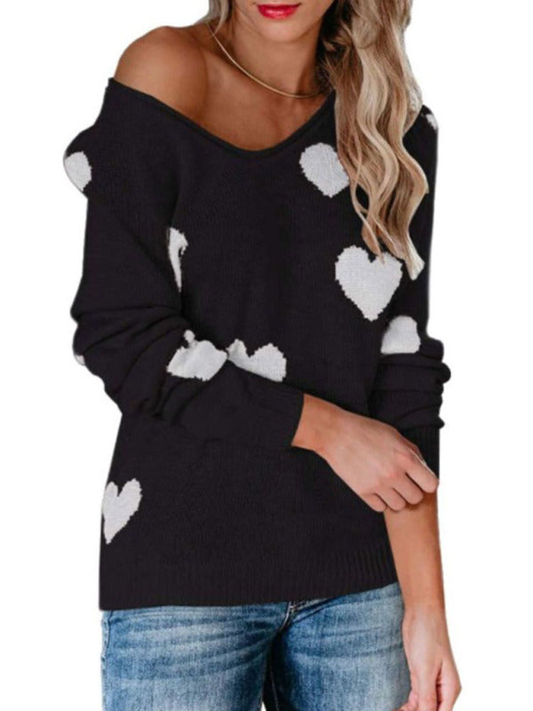 Love Valentine's Day V Neck Knit Pullover Sweater kakaclo