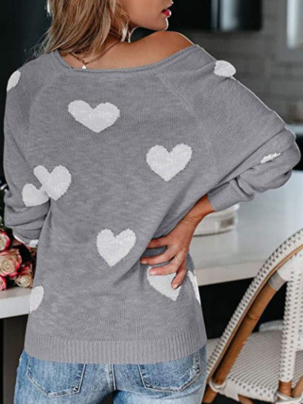 Love Valentine's Day V Neck Knit Pullover Sweater kakaclo