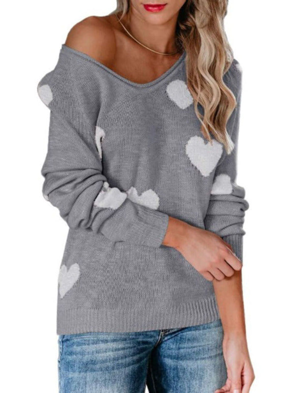 Love Valentine's Day V Neck Knit Pullover Sweater kakaclo