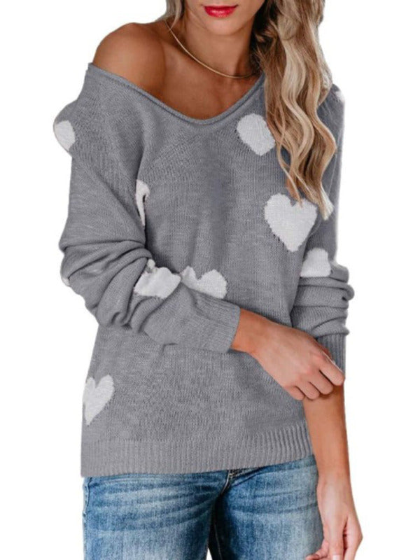 Love Valentine's Day V Neck Knit Pullover Sweater kakaclo