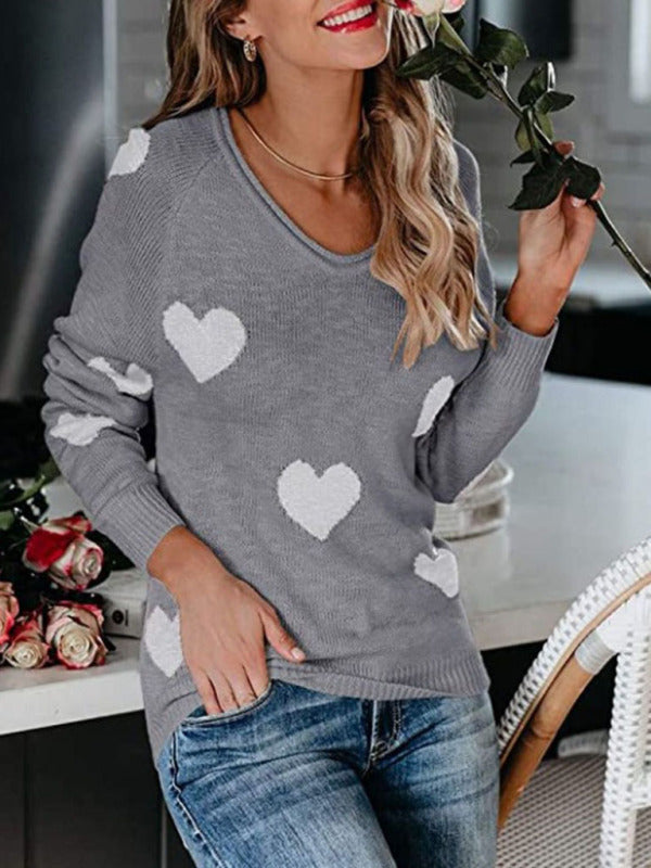 Love Valentine's Day V Neck Knit Pullover Sweater kakaclo