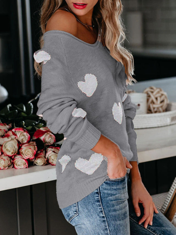 Love Valentine's Day V Neck Knit Pullover Sweater kakaclo