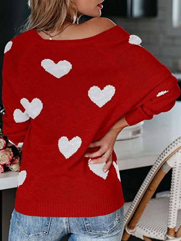 Love Valentine's Day V Neck Knit Pullover Sweater kakaclo