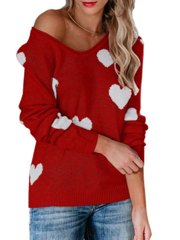 Love Valentine's Day V Neck Knit Pullover Sweater kakaclo
