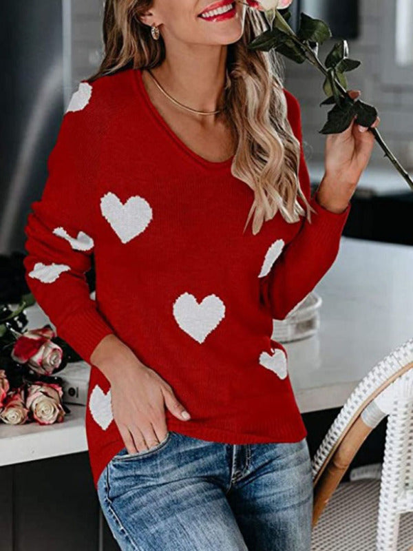 Love Valentine's Day V Neck Knit Pullover Sweater kakaclo