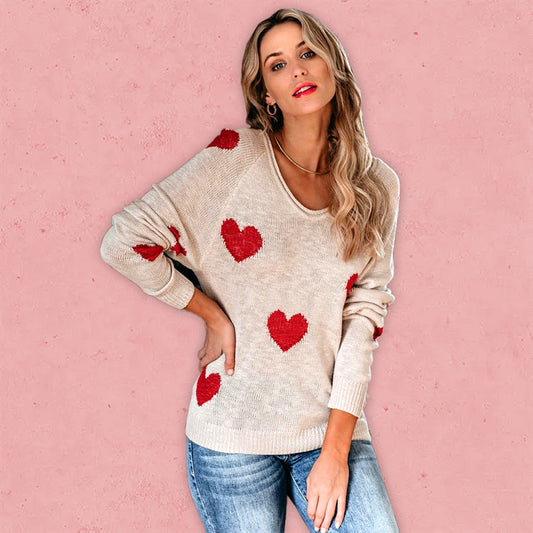 Love Valentine's Day V Neck Knit Pullover Sweater kakaclo