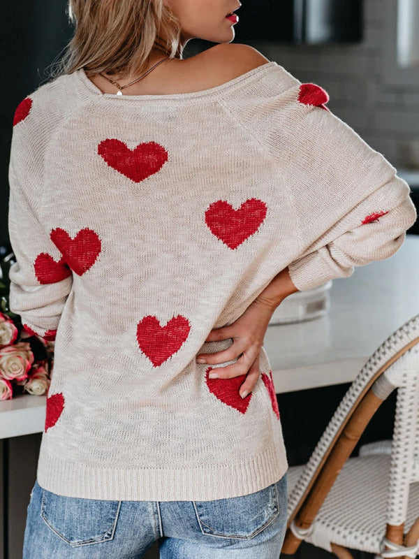 Love Valentine's Day V Neck Knit Pullover Sweater kakaclo