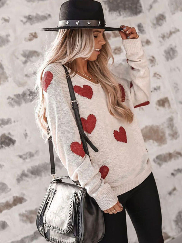 Love Valentine's Day V Neck Knit Pullover Sweater kakaclo