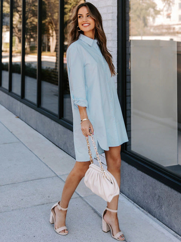 Blue Zone Planet | Mia's Long-Sleeved Mini Shirt Dress BLUE ZONE PLANET