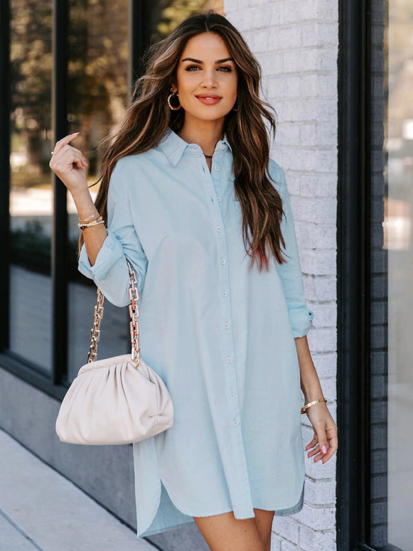 Blue Zone Planet | Mia's Long-Sleeved Mini Shirt Dress BLUE ZONE PLANET