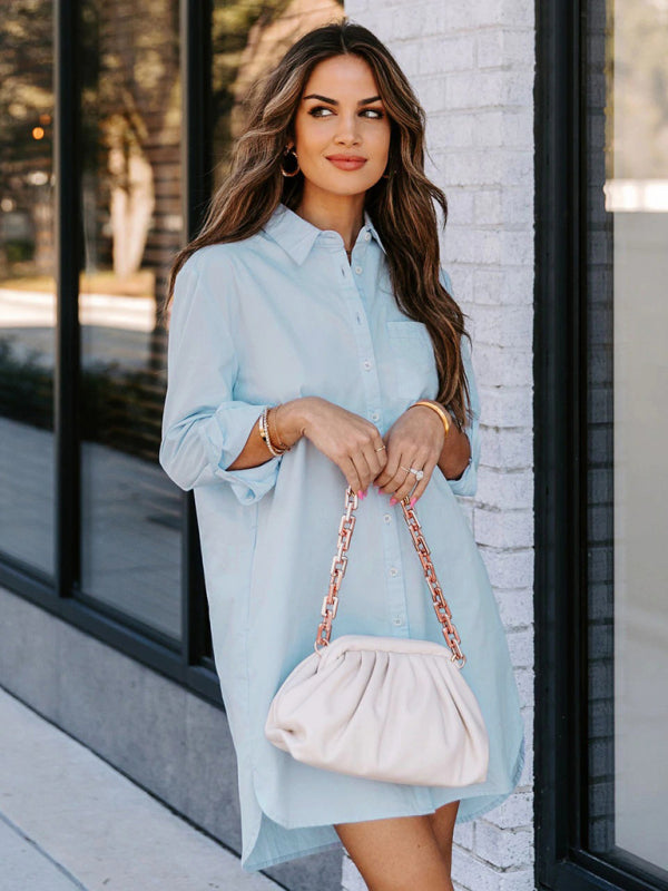 Blue Zone Planet | Mia's Long-Sleeved Mini Shirt Dress BLUE ZONE PLANET