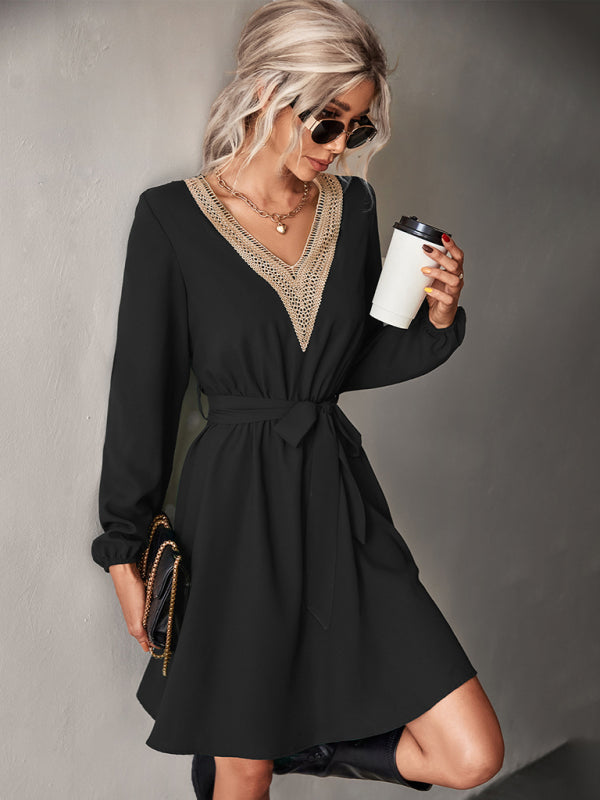 Blue Zone Planet | Fashion V-neck lace long-sleeved dress kakaclo