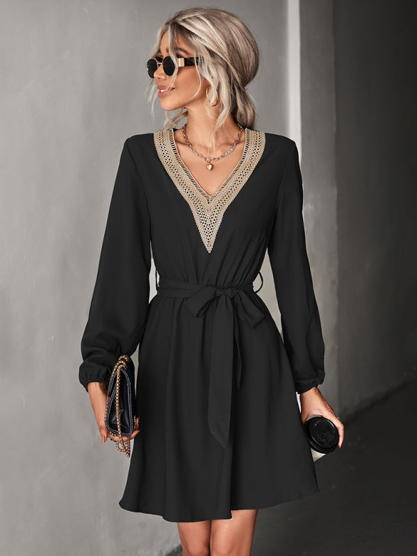 Blue Zone Planet | Fashion V-neck lace long-sleeved dress kakaclo