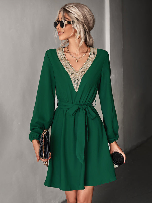 Blue Zone Planet | Fashion V-neck lace long-sleeved dress kakaclo
