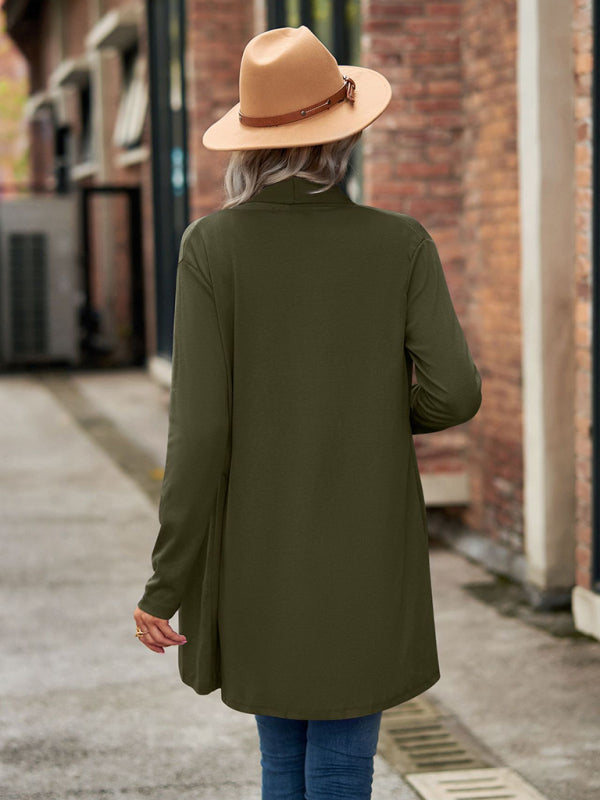 Long Sleeve Solid Color Loose Cardigan Top Knitted Jacket kakaclo