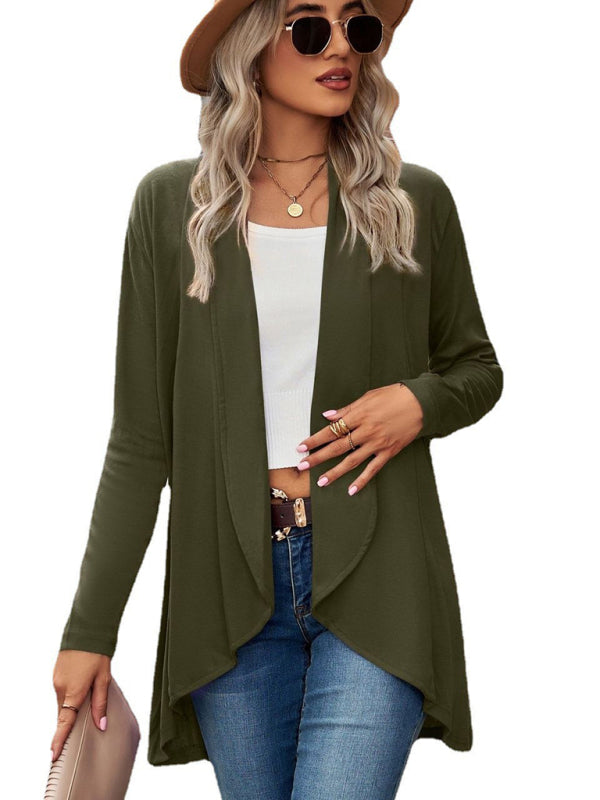 Long Sleeve Solid Color Loose Cardigan Top Knitted Jacket kakaclo