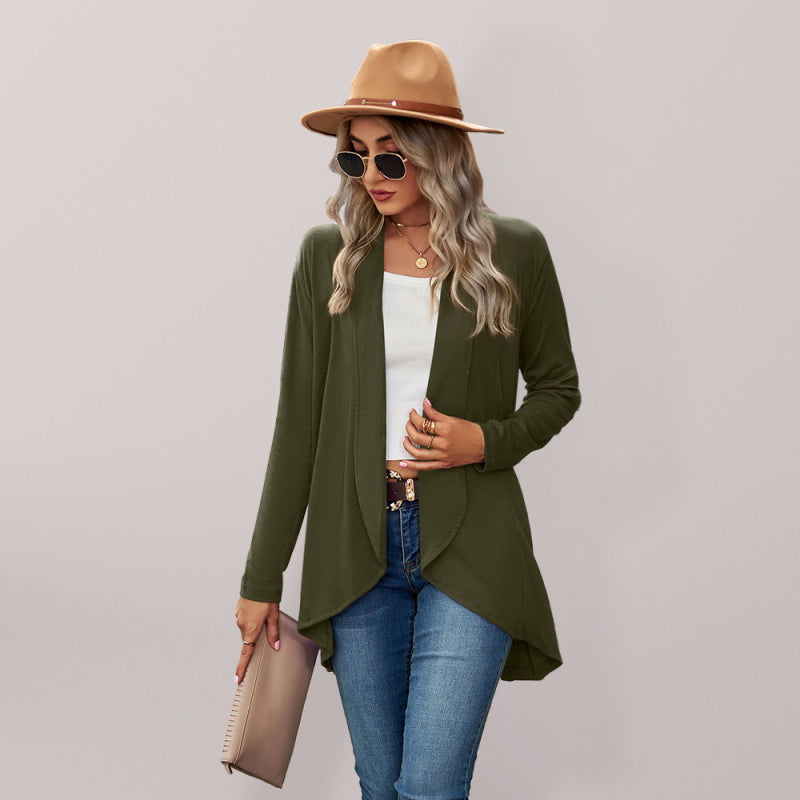 Long Sleeve Solid Color Loose Cardigan Top Knitted Jacket kakaclo