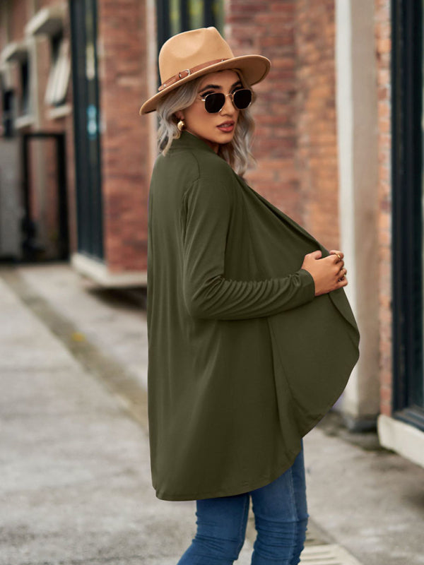 Long Sleeve Solid Color Loose Cardigan Top Knitted Jacket kakaclo