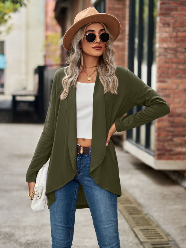 Long Sleeve Solid Color Loose Cardigan Top Knitted Jacket kakaclo