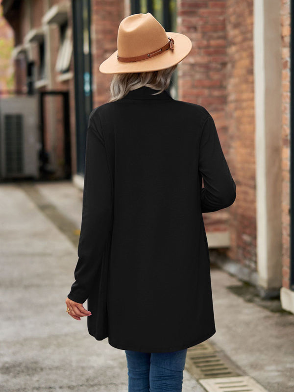 Long Sleeve Solid Color Loose Cardigan Top Knitted Jacket kakaclo
