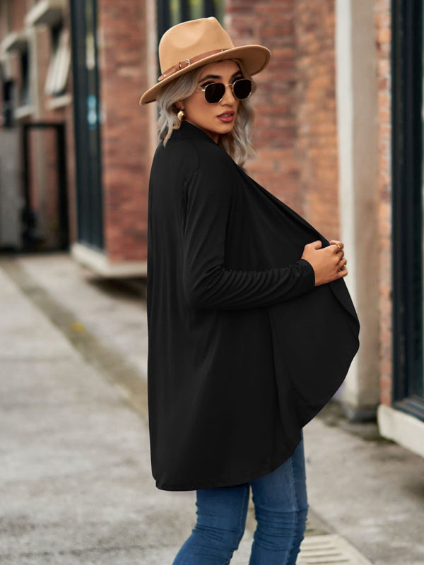 Long Sleeve Solid Color Loose Cardigan Top Knitted Jacket kakaclo