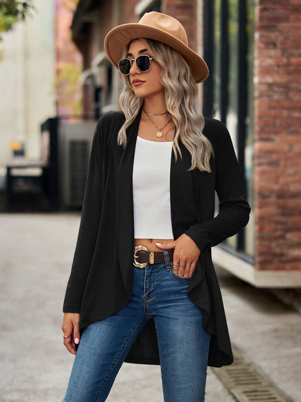 Long Sleeve Solid Color Loose Cardigan Top Knitted Jacket kakaclo
