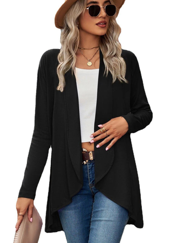 Long Sleeve Solid Color Loose Cardigan Top Knitted Jacket kakaclo