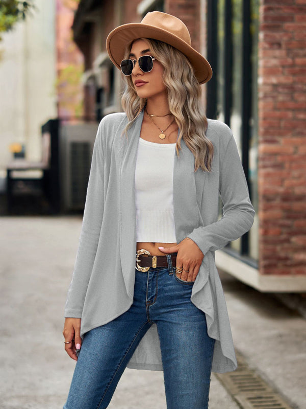 Long Sleeve Solid Color Loose Cardigan Top Knitted Jacket kakaclo