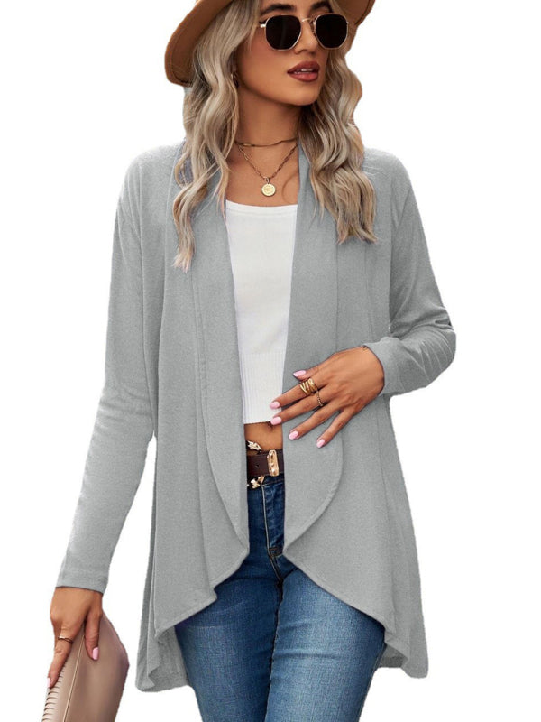 Long Sleeve Solid Color Loose Cardigan Top Knitted Jacket kakaclo