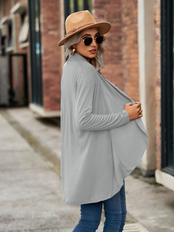 Long Sleeve Solid Color Loose Cardigan Top Knitted Jacket kakaclo