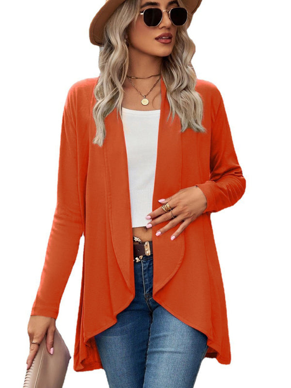 Long Sleeve Solid Color Loose Cardigan Top Knitted Jacket kakaclo