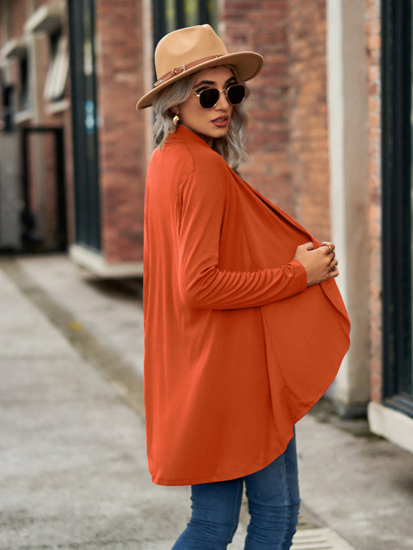 Long Sleeve Solid Color Loose Cardigan Top Knitted Jacket kakaclo