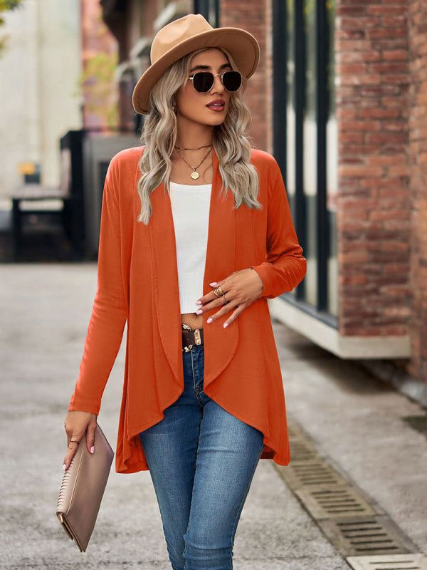 Long Sleeve Solid Color Loose Cardigan Top Knitted Jacket kakaclo