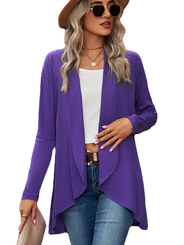 Long Sleeve Solid Color Loose Cardigan Top Knitted Jacket kakaclo