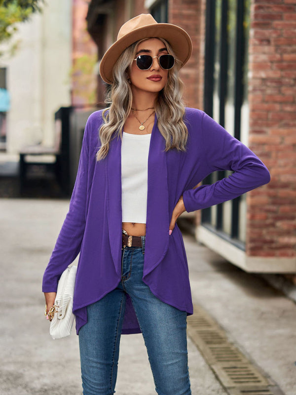 Long Sleeve Solid Color Loose Cardigan Top Knitted Jacket kakaclo