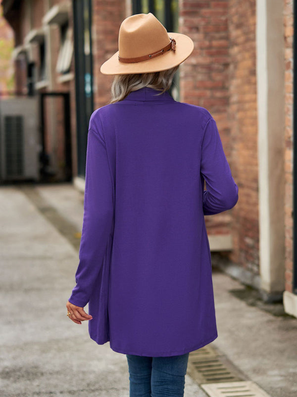 Long Sleeve Solid Color Loose Cardigan Top Knitted Jacket kakaclo