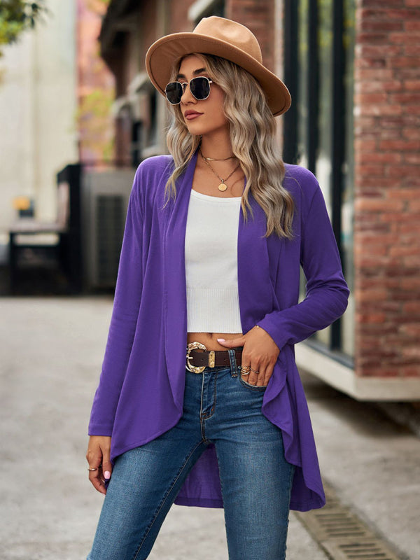 Long Sleeve Solid Color Loose Cardigan Top Knitted Jacket kakaclo