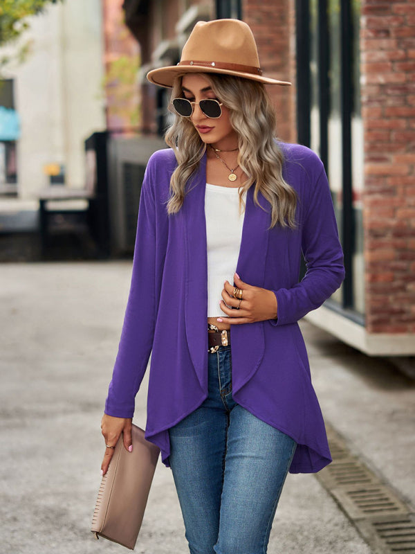 Long Sleeve Solid Color Loose Cardigan Top Knitted Jacket kakaclo