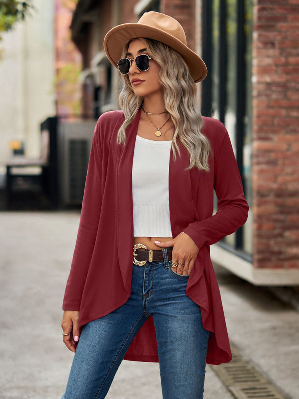 Long Sleeve Solid Color Loose Cardigan Top Knitted Jacket kakaclo