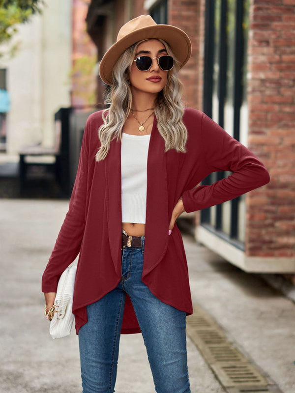 Long Sleeve Solid Color Loose Cardigan Top Knitted Jacket kakaclo
