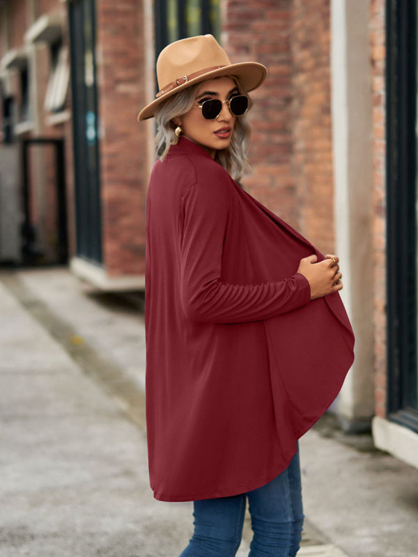 Long Sleeve Solid Color Loose Cardigan Top Knitted Jacket kakaclo