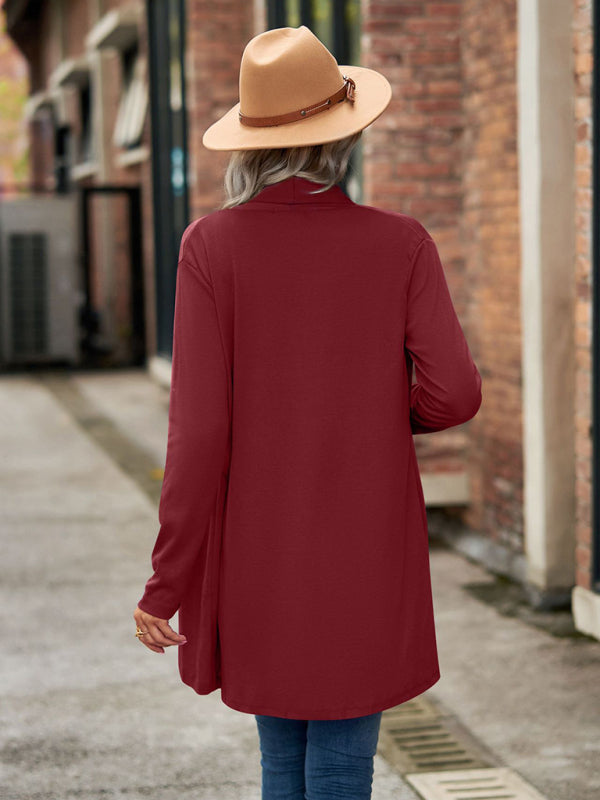 Long Sleeve Solid Color Loose Cardigan Top Knitted Jacket kakaclo