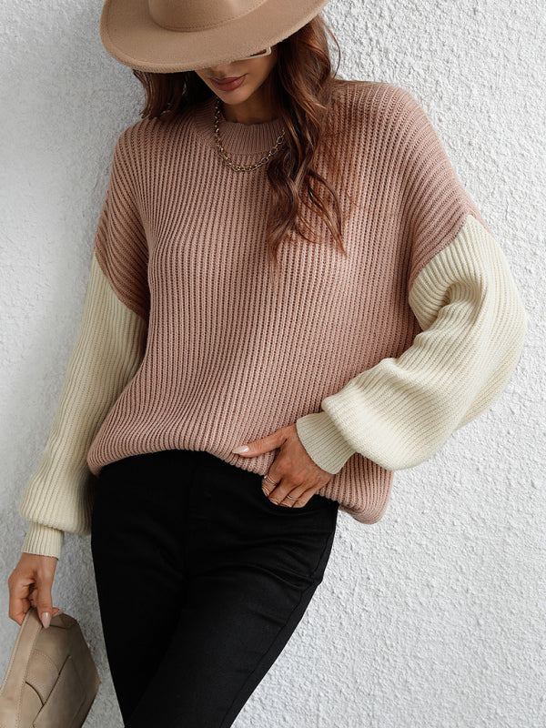 Blue Zone Planet | Crew Neck Knit Long Sleeve Striped Loose Sweater BLUE ZONE PLANET