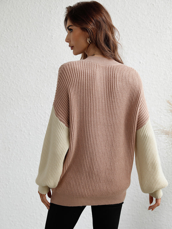 Blue Zone Planet | Crew Neck Knit Long Sleeve Striped Loose Sweater BLUE ZONE PLANET