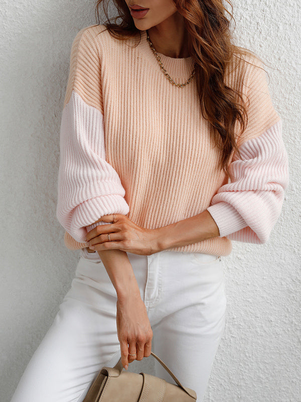 Blue Zone Planet | Crew Neck Knit Long Sleeve Striped Loose Sweater BLUE ZONE PLANET