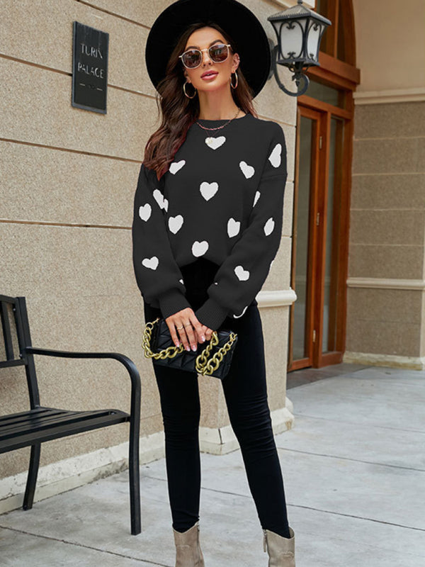 Valentine's Heart Knitwear Large Size Loose Sweater kakaclo