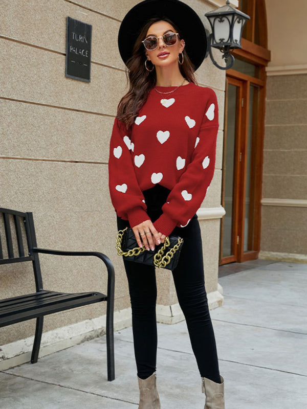 Valentine's Heart Knitwear Large Size Loose Sweater kakaclo